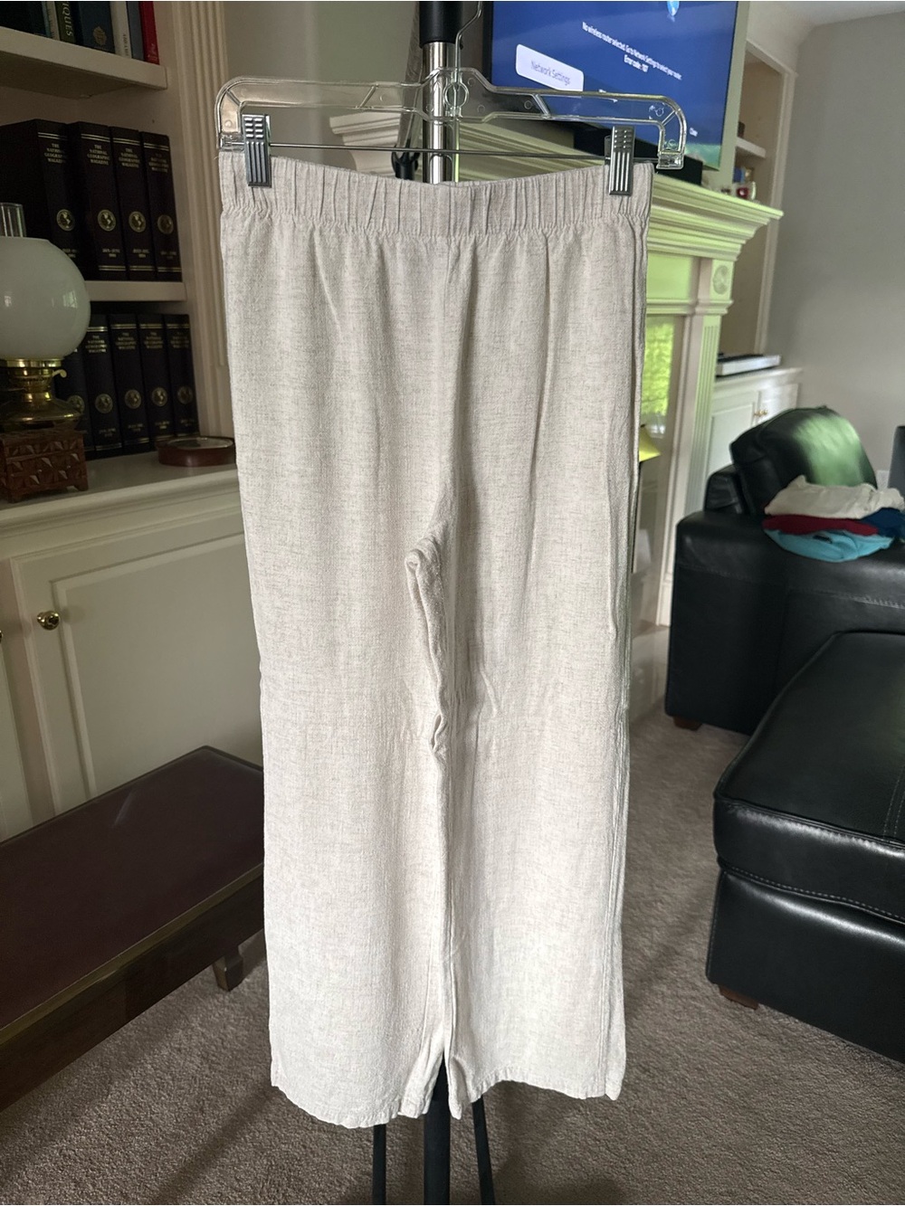 SHEIN Cream Elastic-Waist Wide-Leg Pants